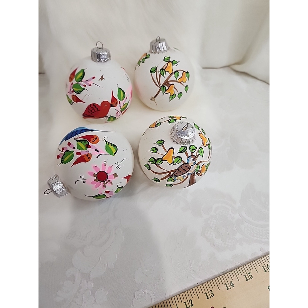 Vintage Hand Painted Floral Bird Glass Ornaments - Picture 14 of 14